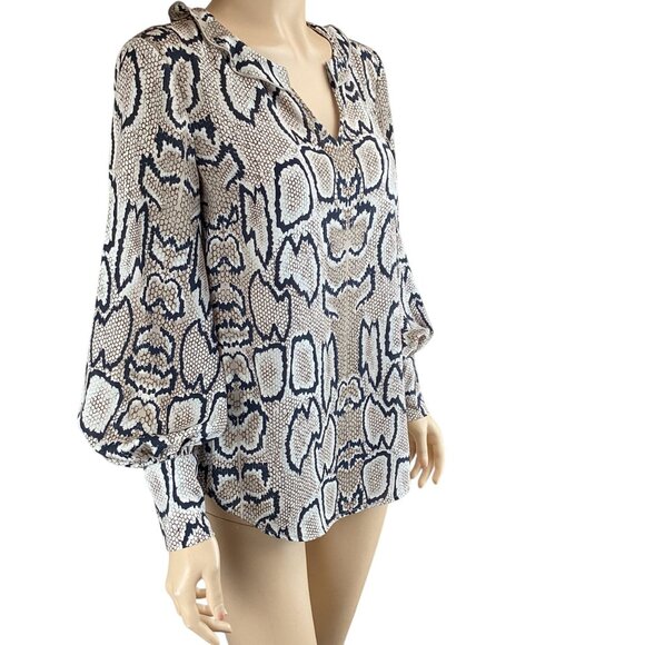 Cabi Top Blouse Size XS Xsmall Serpentine SnakePrint Blouse Wide Cuff Long Sleev - Picture 2 of 8